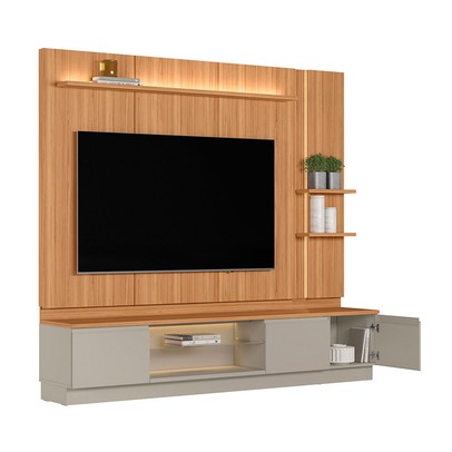 Estante para TV Até 75 Polegadas Magnum 1 Porta 2 Gavetas com Led Canela/Gris Fosco - Linea Brasil