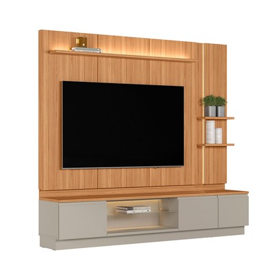 Estante para TV Até 75 Polegadas Magnum 1 Porta 2 Gavetas com Led Canela/Gris Fosco - Linea Brasil
