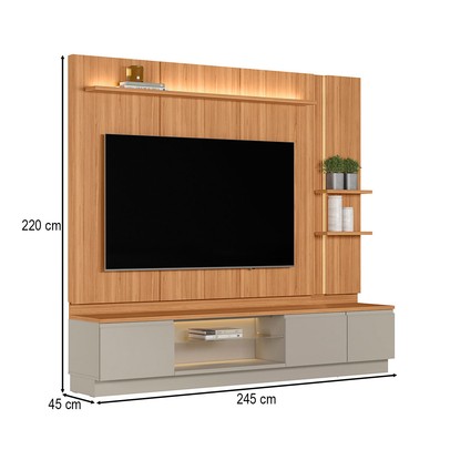 Estante para TV Até 75 Polegadas Magnum 1 Porta 2 Gavetas com Led Canela/Gris Fosco - Linea Brasil