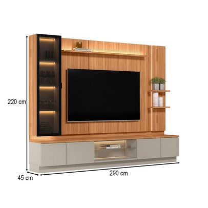 Estante para TV Até 75 Polegadas Magnum 3 Portas 2 Gavetas com Led Canela/Gris Fosco - Linea Brasil