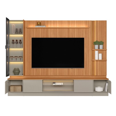 Estante para TV Até 75 Polegadas Magnum 3 Portas 2 Gavetas com Led Canela/Gris Fosco - Linea Brasil