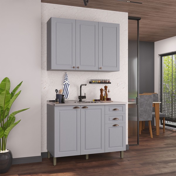 Cozinha Compacta Bariloche 6 Portas 2 Gavetas com Pés 100% Mdf Titânio Fosco - Indékes