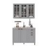 Cozinha Compacta Bariloche 6 Portas 2 Gavetas 3 Prateleiras com Vidro 100% Mdf Titânio Fosco - Indékes