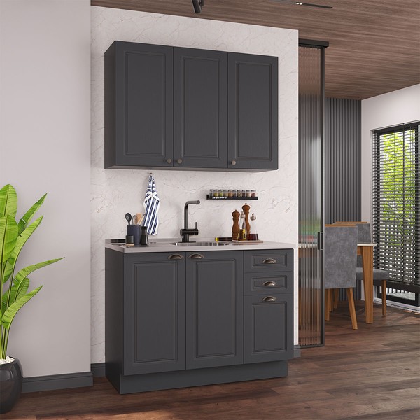 Cozinha Compacta Bariloche 6 Portas 2 Gavetas 100% Mdf Chumbo - Indékes