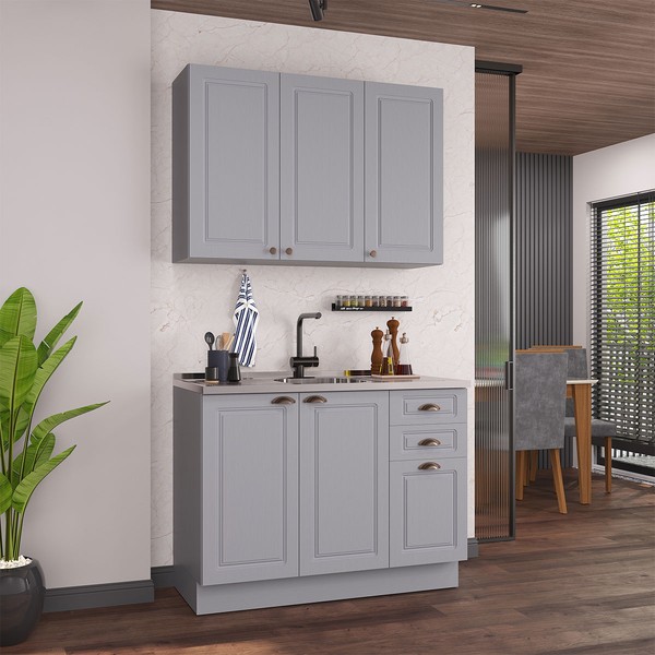 Cozinha Compacta Bariloche 6 Portas 2 Gavetas 100% Mdf Titânio Fosco - Indékes