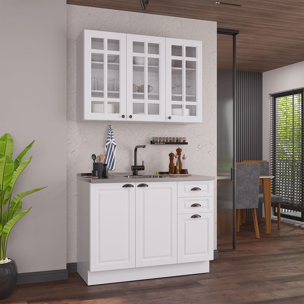 Cozinha Compacta Bariloche 6 Portas 2 Gavetas com Vidro 100% Mdf Branco - Indékes