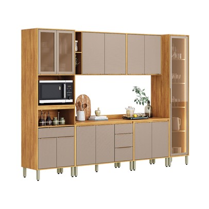 Cozinha Completa Plena 13 Portas 4 Gavetas com Vidro Reflecta e Led Cinamon/Nude Prime Tx - Demóbile