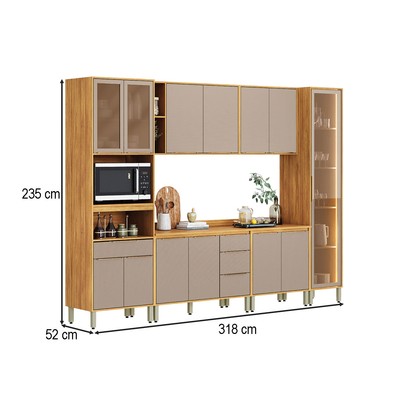 Cozinha Completa Plena 13 Portas 4 Gavetas com Vidro Reflecta e Led Cinamon/Nude Prime Tx - Demóbile