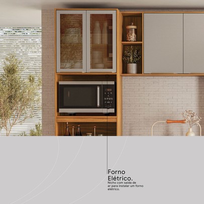 Cozinha Completa Plena 13 Portas 4 Gavetas com Vidro Reflecta e Led Cinamon/Nude Prime Tx - Demóbile