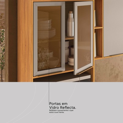 Cozinha Completa Plena 13 Portas 4 Gavetas com Vidro Reflecta e Led Cinamon/Nude Prime Tx - Demóbile