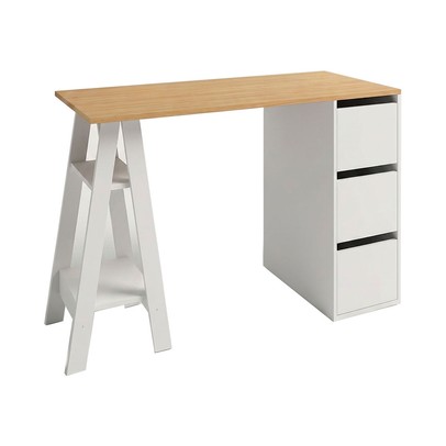 Mesa Escrivaninha 3 Gavetas Bc 100 Branco//Lam Mel - Brv