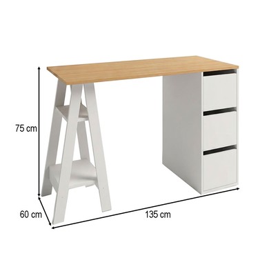 Mesa Escrivaninha 3 Gavetas Bc 100 Branco//Lam Mel - Brv
