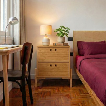 Mesa de Cabeceira 2 Gavetas com Pés Bcr 11 Lamina Mel/Pinus Claro - Brv Móveis