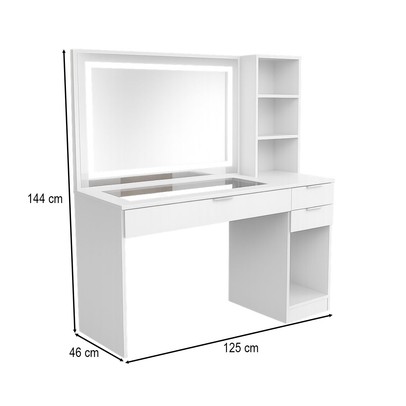Penteadeira Suiça 1 Porta 3 Gavetas com Espelho e Led Branco - Panorama Móveis