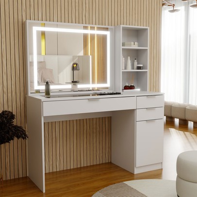 Penteadeira Suiça 1 Porta 3 Gavetas com Espelho e Led Branco - Panorama Móveis