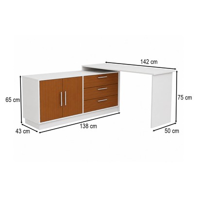 Penteadeira com Cômoda Mônaco 2 Portas 3 Gavetas Branco/Freijó - Panorama Móveis