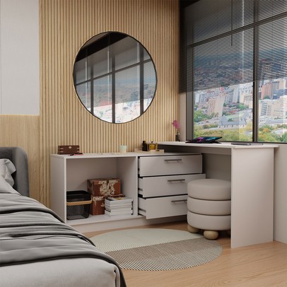 Penteadeira com Cômoda Mônaco 2 Portas 3 Gavetas Branco - Panorama Móveis
