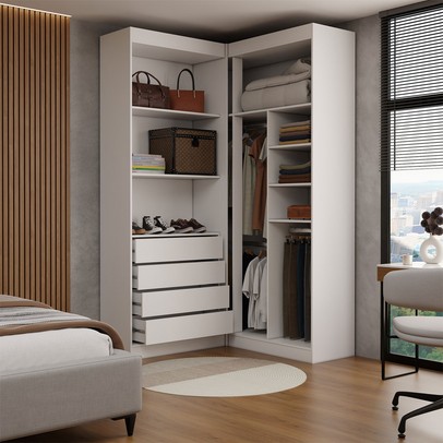 Guarda-Roupa Casal Modulado Viena 4 Portas 4 Gavetas Branco - Panorama Móveis