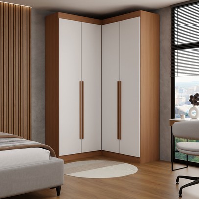 Guarda-Roupa Casal Modulado Viena 4 Portas 4 Gavetas Branco/Freijó - Panorama Móveis