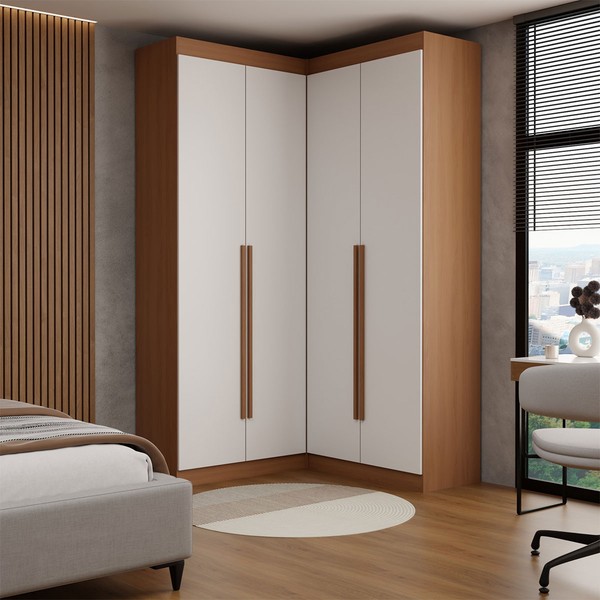 Guarda-Roupa Casal Modulado Viena 4 Portas 4 Gavetas Branco/Freijó - Panorama Móveis
