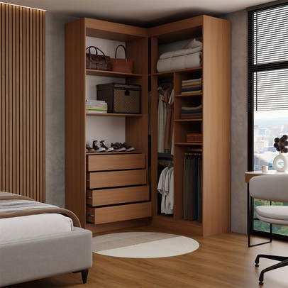 Guarda-Roupa Casal Modulado Viena 4 Portas 4 Gavetas Branco/Freijó - Panorama Móveis