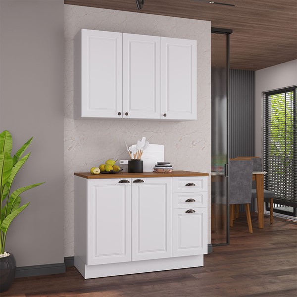 Cozinha Compacta Bariloche 6 Portas 2 Gavetas com Tampo 100% Mdf Branco - Indékes