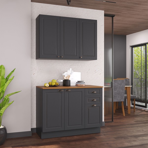 Cozinha Compacta Bariloche 6 Portas 2 Gavetas com Tampo 100% Mdf Chumbo - Indékes