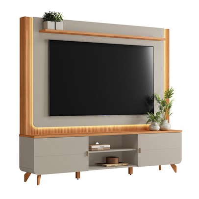 Estante para TV Até 75 Polegadas Milano 2 Portas com Led Canela/Gris Fosco - Linea Brasil