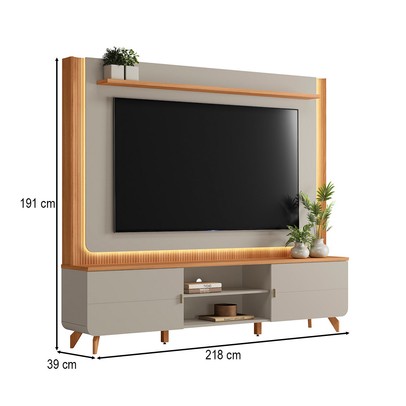 Estante para TV Até 75 Polegadas Milano 2 Portas com Led Canela/Gris Fosco - Linea Brasil