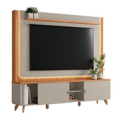 Estante para TV Até 75 Polegadas Milano 2 Portas com Led Canela/Gris Fosco - Linea Brasil