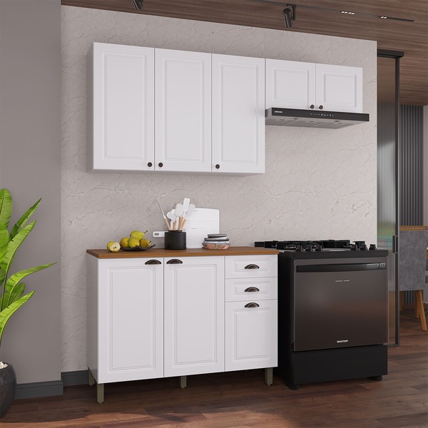 Cozinha Compacta Bariloche 8 Portas 2 Gavetas com Tampo e Pés 100% Mdf Branco - Indékes