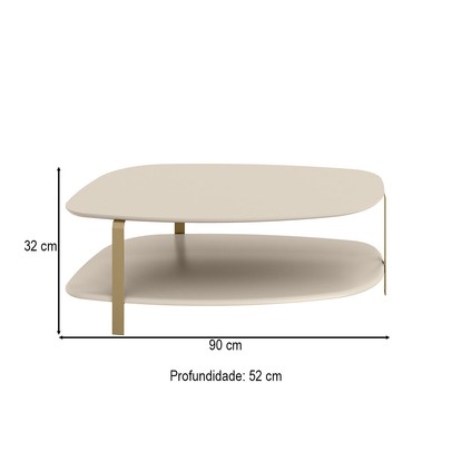 Mesa de Centro Olimpo 2 Prateleiras Off White - Linea Brasil