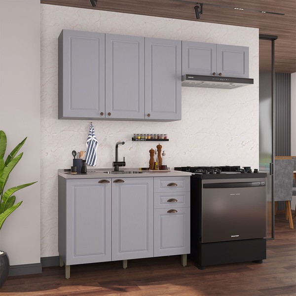 Cozinha Compacta Bariloche 8 Portas 2 Gavetas 100% Mdf 6225 Titânio Fosco - Indékes