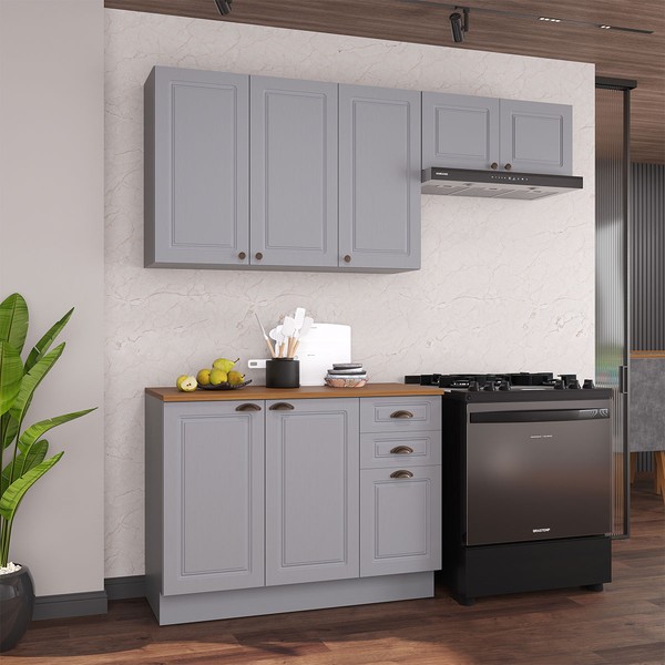 Cozinha Compacta Bariloche 8 Portas 2 Gavetas com Tampo 100% Mdf Titânio Fosco - Indékes