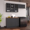 Cozinha Compacta Bariloche 8 Portas 2 Gavetas com Vidro e Tampo 100% Mdf Chumbo - Indékes