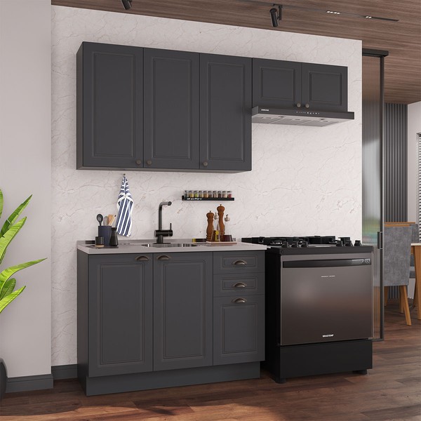 Cozinha Compacta Bariloche 8 Portas 2 Gavetas 100% Mdf Chumbo - Indékes