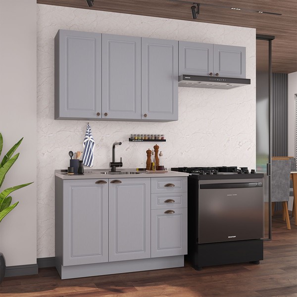 Cozinha Compacta Bariloche 8 Portas 2 Gavetas 100% Mdf Titânio Fosco - Indékes