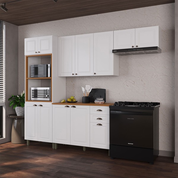 Cozinha Compacta Bariloche 12 Portas 2 Gavetas com Tampo 100% Mdf Branco - Indékes