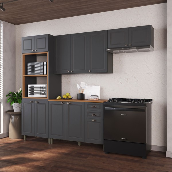 Cozinha Compacta Bariloche 12 Portas 2 Gavetas com Tampo 100% Mdf Chumbo - Indékes