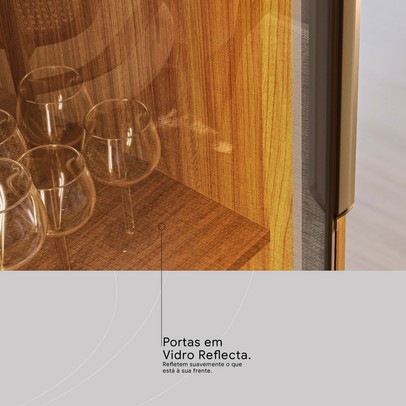 Cristaleira Plena 2 Portas com Vidro Reflecta e Led Cinamon/Nude Prime Tx - Demóbile