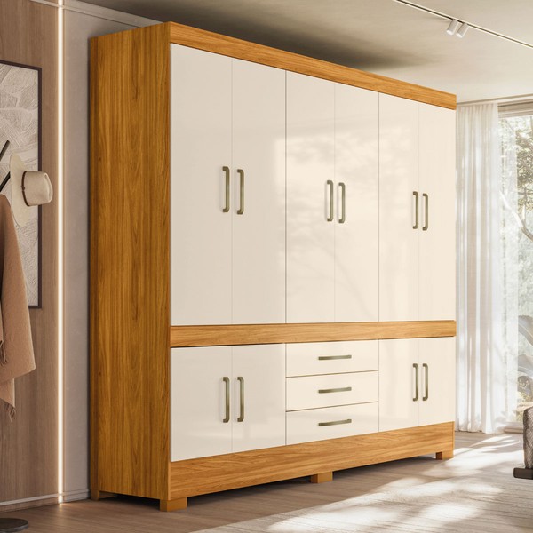 Guarda-Roupa Casal New Murano 10 Portas 3 Gavetas Cinamon/Off White - Demóbile