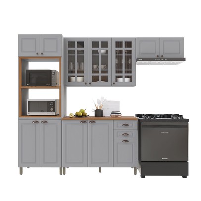 Cozinha Completa Bariloche 12 Portas 2 Gavetas com Vidro 100% Mdf Titânio Fosco - Indékes