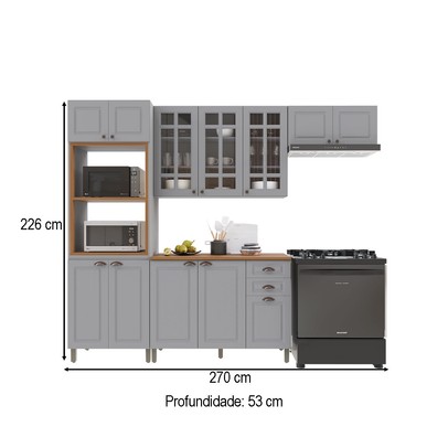 Cozinha Completa Bariloche 12 Portas 2 Gavetas com Vidro 100% Mdf Titânio Fosco - Indékes