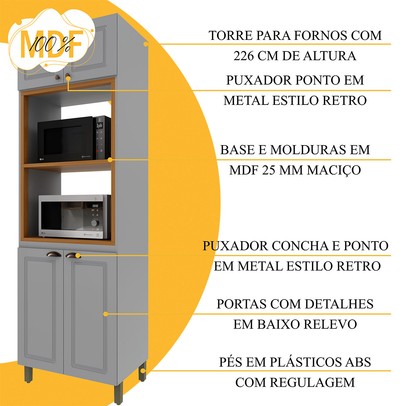 Cozinha Completa Bariloche 12 Portas 2 Gavetas com Vidro 100% Mdf Titânio Fosco - Indékes