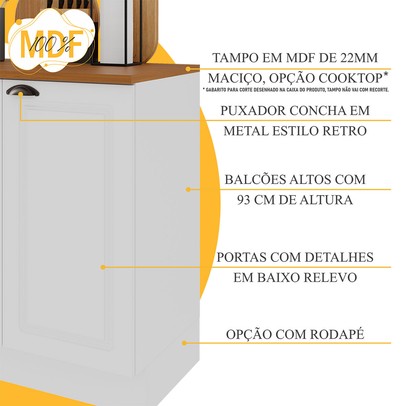 Cozinha Completa Bariloche 12 Portas 2 Gavetas com Tampo 100% Mdf Branco - Indékes