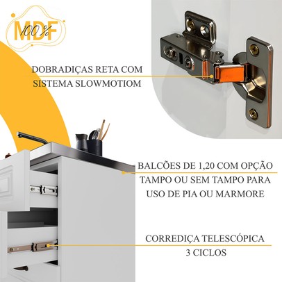Cozinha Completa Bariloche 12 Portas 2 Gavetas com Tampo 100% Mdf Branco - Indékes