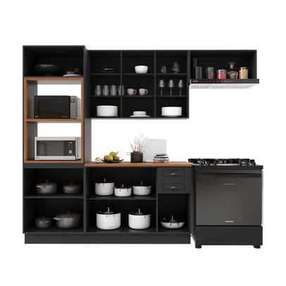 Cozinha Completa Bariloche 12 Portas 2 Gavetas com Tampo 100% Mdf Chumbo - Indékes