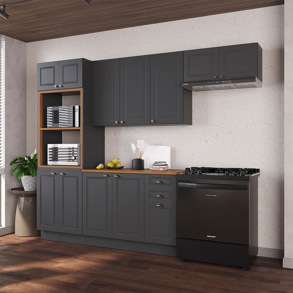 Cozinha Completa Bariloche 12 Portas 2 Gavetas com Tampo 100% Mdf Chumbo - Indékes