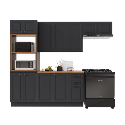 Cozinha Completa Bariloche 12 Portas 2 Gavetas com Tampo 100% Mdf Chumbo - Indékes