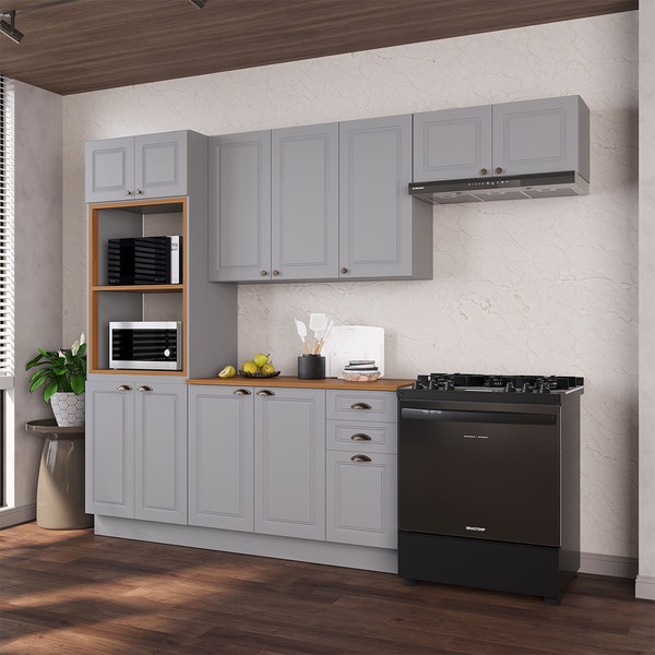 Cozinha Completa Bariloche 12 Portas 2 Gavetas com Tampo 100% Mdf Titânio Fosco - Indékes